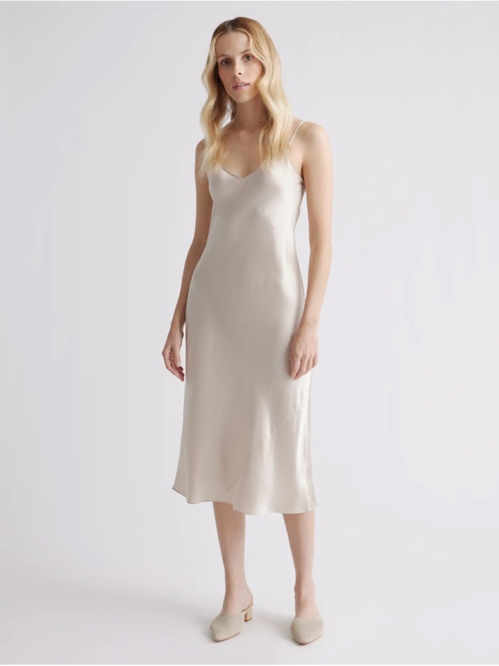 Quince Silk Slip Dress in Champagne